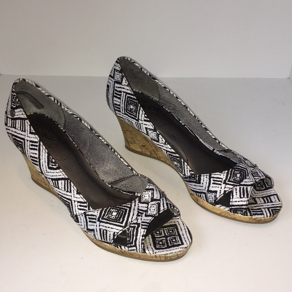 ❤️LIFE STRIDE Rogue‎ Canvas Open Toe Wedge ~9